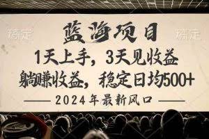 （10090期）2024最新风口项目，躺赚收益，稳定日均收益500+