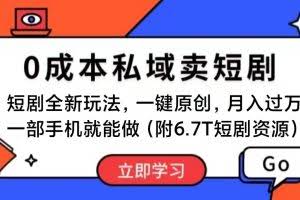 （11118期）短剧最新玩法，0成本私域卖短剧，会复制粘贴即可月入过万，一部手机即…