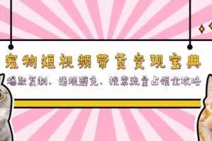 （13227期）宠物短视频带货变现宝典：爆款复制、违规避免、搜索流量占领全攻略