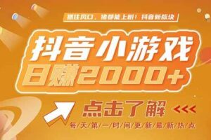 （15071期）2025最新风口项目，抖音小游戏，亲测单游戏2000+感兴趣点击了解