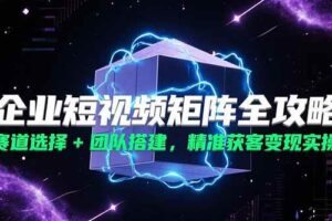 （15242期）企业短视频矩阵全攻略，赛道选择+团队搭建，精准获客变现实操
