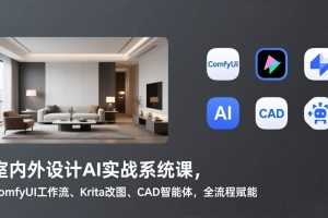 （17371期）室内外设计AI实战系统课，ComfyUI工作流、Krita改图、CAD智能体，全流程赋能