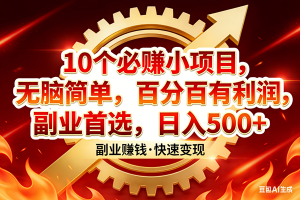 （17735期）10个必赚小项目，百分百有利润，无脑简单，副业首选，日入300+