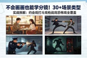 (18591期)不会画画也能学分镜!30+场景类型实战拆解:约会戏打斗戏枪战戏恐怖戏全覆盖