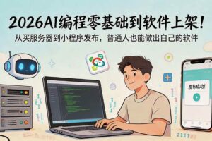 (18905期)2026AI编程零基础到软件上架!从买服务器到小程序发布,普通人也能做出自己的软件