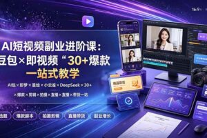 (19458期)AI短视频副业进阶课:豆包×即梦×星绘×小云雀×DeepSeek×30+爆款×剪辑×拍摄×直播×带货一站式教学